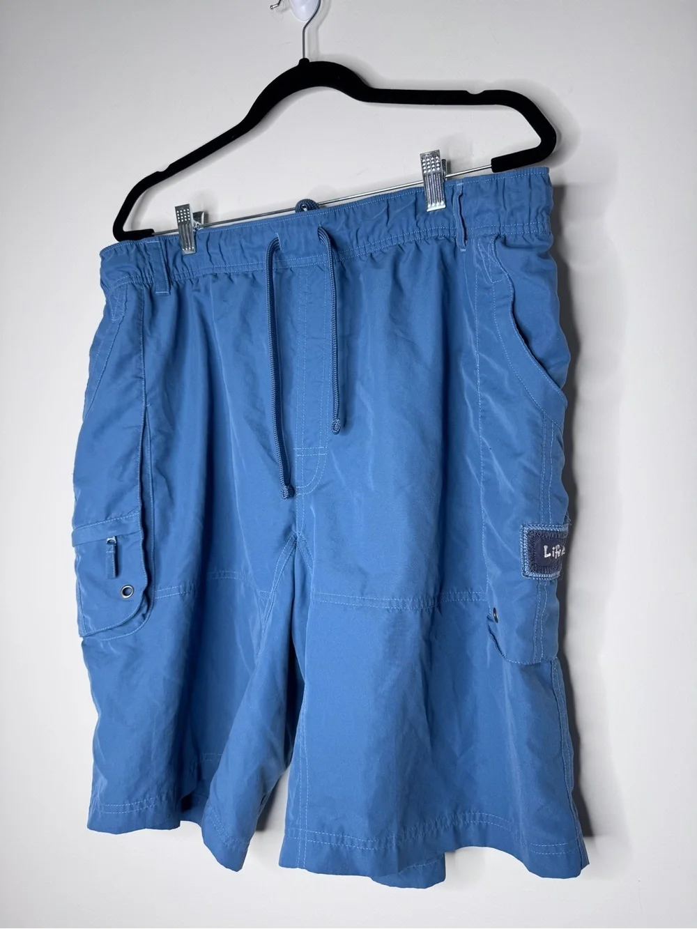 Life Is Good Men's Blue Drawstring Cargo Swim Trunks